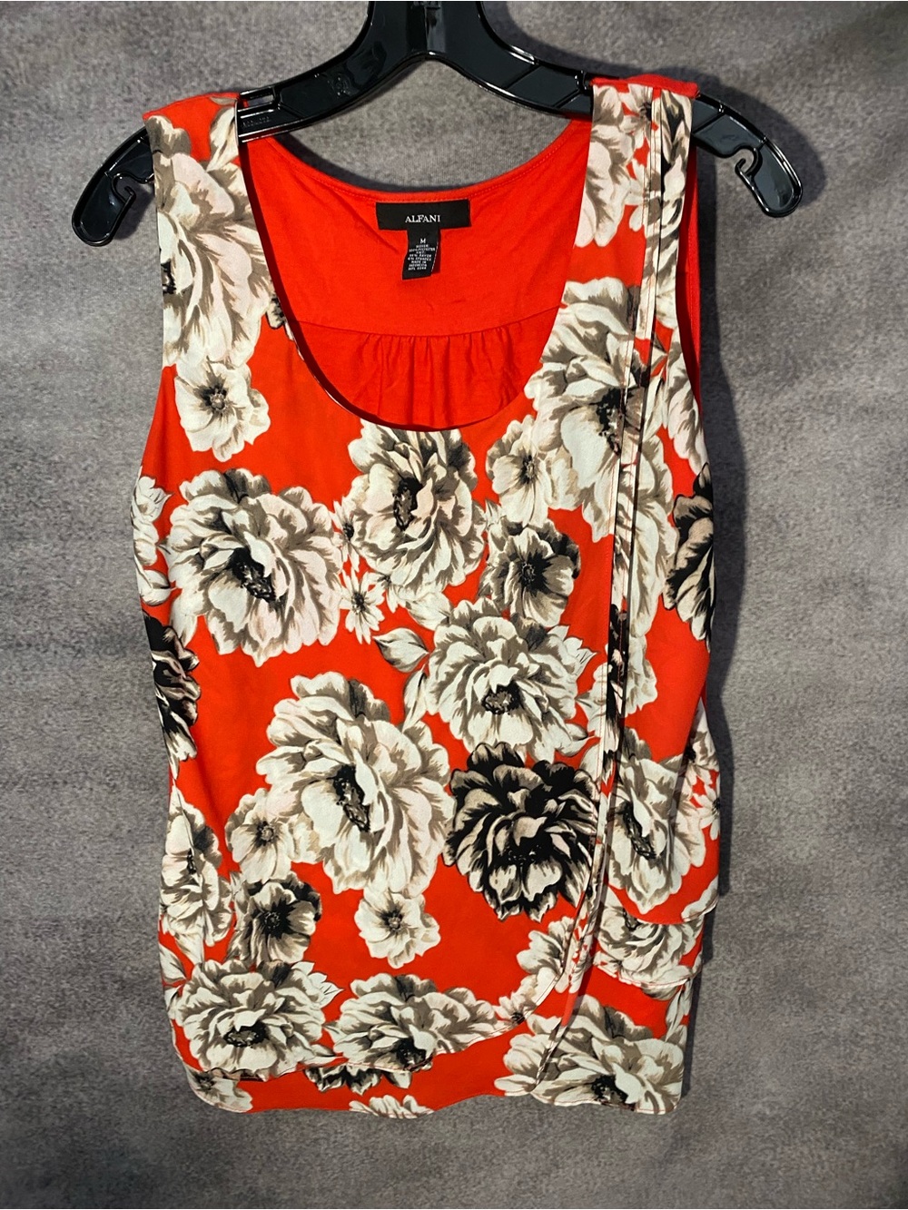 Alfani Women's Medium Red Black White Floral Print Layered Sleeveless Tank